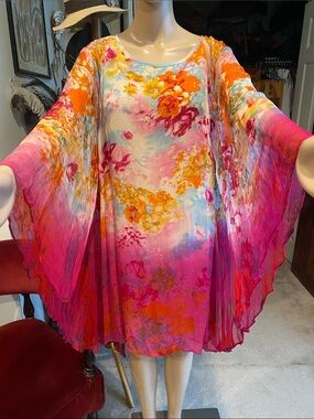 Topshop Multicolor Floral Flowing Tunic - Pink, Orange, Yellow, Blue